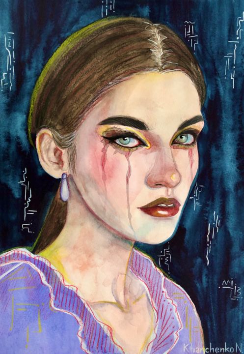 Painting titled "Yellow sadness" by Hope Kharchenko, Original Artwork, Watercolor