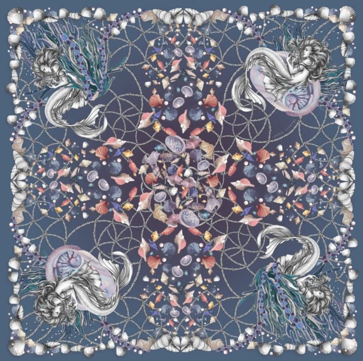 Textielkunst getiteld "Шелковый платок "Са…" door Nadya Chachilo, Origineel Kunstwerk, Stof