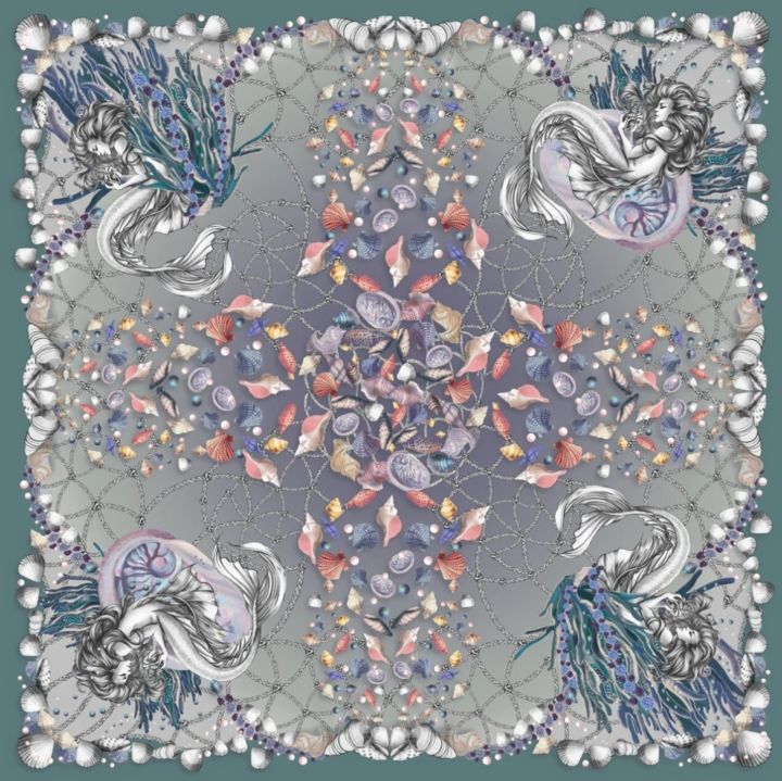 Textile Art με τίτλο "Шелковый платок "Са…" από Nadya Chachilo, Αυθεντικά έργα τέχνης, Ύφασμα