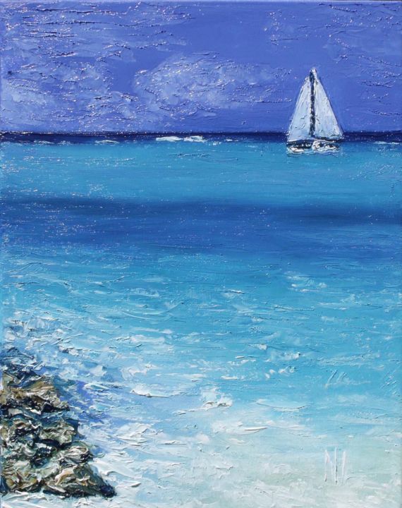 Malerei mit dem Titel "Sea blue" von Nadezhda Ivanova, Original-Kunstwerk, Öl