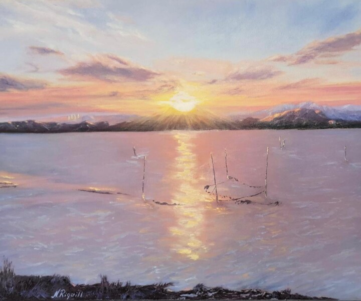 Peinture intitulée "Coucher de soleil E…" par Nadya Rigaill, Œuvre d'art originale, Huile