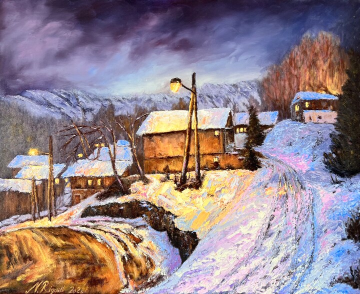 Pintura titulada "Nocturne hivernal d…" por Nadya Rigaill, Obra de arte original, Oleo