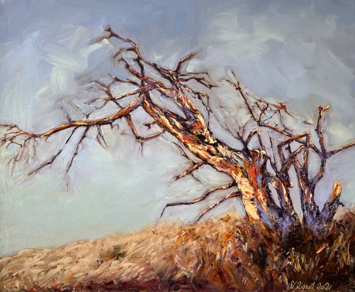 Painting titled "Arbre mort" by Nadya Rigaill, Original Artwork, Oil