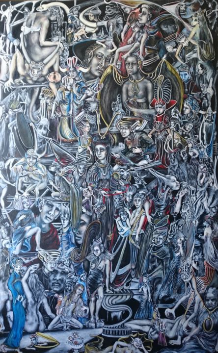 Peinture intitulée "Les Gardiens" par Nadyn Kuntz, Œuvre d'art originale, Huile Monté sur Châssis en bois