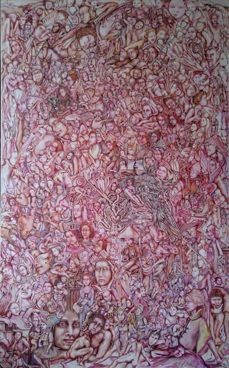 Peinture intitulée "Les Amis Imaginaire…" par Nadyn Kuntz, Œuvre d'art originale, Huile Monté sur Châssis en bois