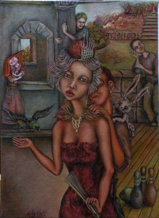 Painting titled "Alice au Pays des R…" by Nadyn Kuntz, Original Artwork, Oil