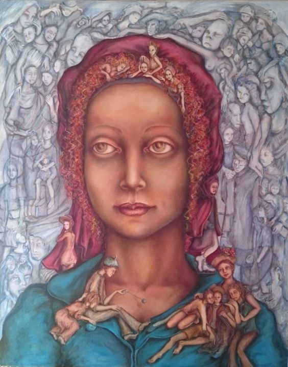 Painting titled "Charlotte" by Nadyn Kuntz, Original Artwork, Oil Mounted on Wood Stretcher frame