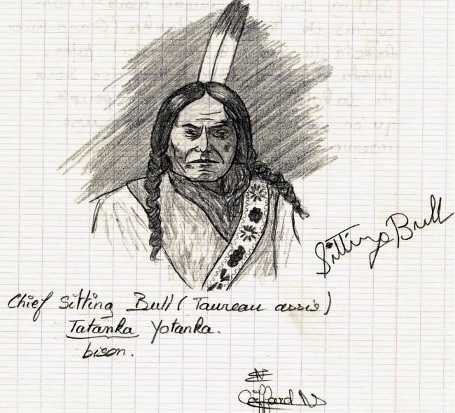 Drawing titled "Sitting Bull" by Nijpops Oihlsdn, Original Artwork