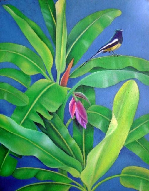 Painting titled "bird_in_the_moonlig…" by Murali Nagapuzha, Original Artwork
