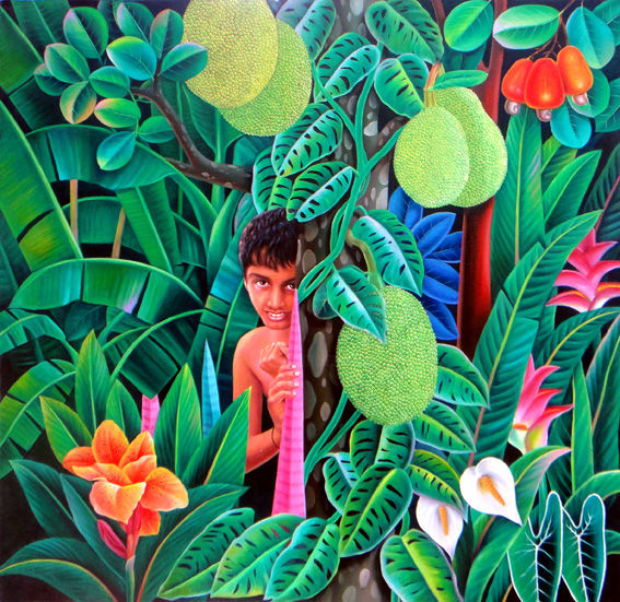 Peinture intitulée "boy-behind-jack-tre…" par Murali Nagapuzha, Œuvre d'art originale, Huile