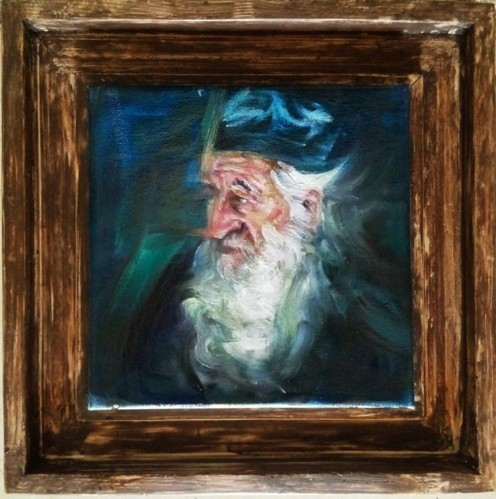 Pittura intitolato "Elder from Agion Or…" da Nagia Chrisanthacopoulou, Opera d'arte originale, Olio