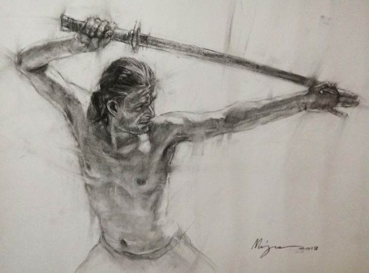 Drawing titled "Warrior" by Nagia Chrisanthacopoulou, Original Artwork