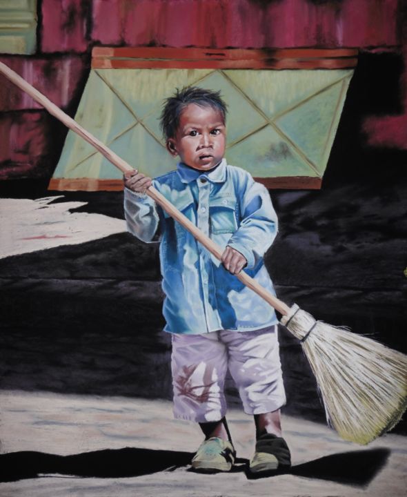 Рисунок под названием "enfance-decalee" - Naguib Lotf Katabi, Подлинное произведение искусства, Пастель