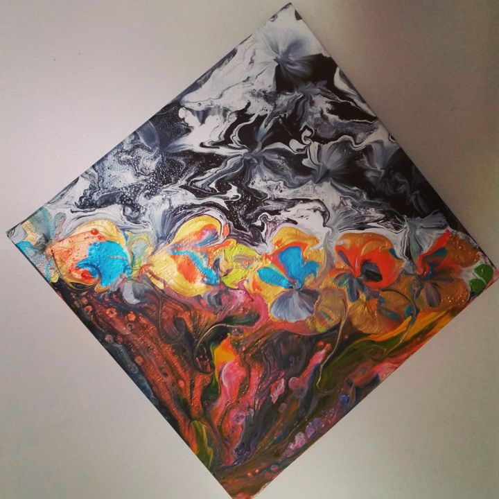Peinture intitulée "Fleurs Cosmique" par Nagwa Safey, Œuvre d'art originale, Acrylique