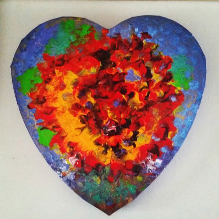 Malerei mit dem Titel "Coeur en flamme" von Nagwa Safey, Original-Kunstwerk, Acryl