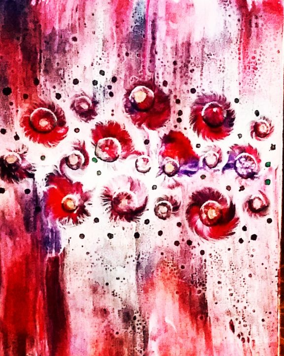 Painting titled "Fleurs en infusions" by Nagwa Safey, Original Artwork, Acrylic