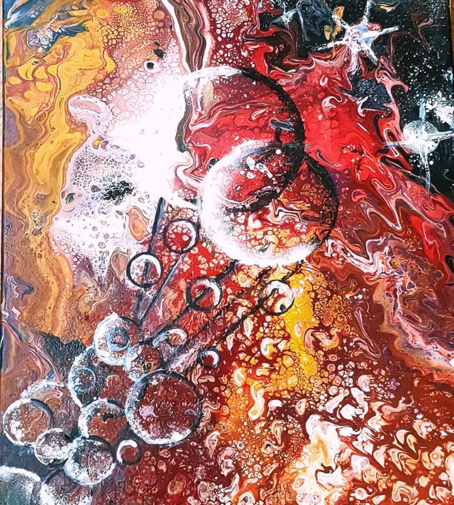 Painting titled "Fusion de noyaux" by Nagwa Safey, Original Artwork, Acrylic