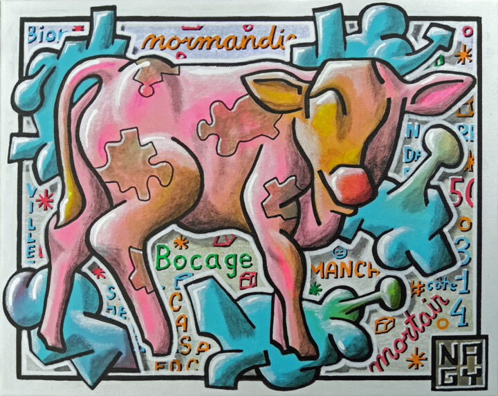 Peinture intitulée "LA VACHE NORMANDE" par Nagy Peter, Œuvre d'art originale, Acrylique