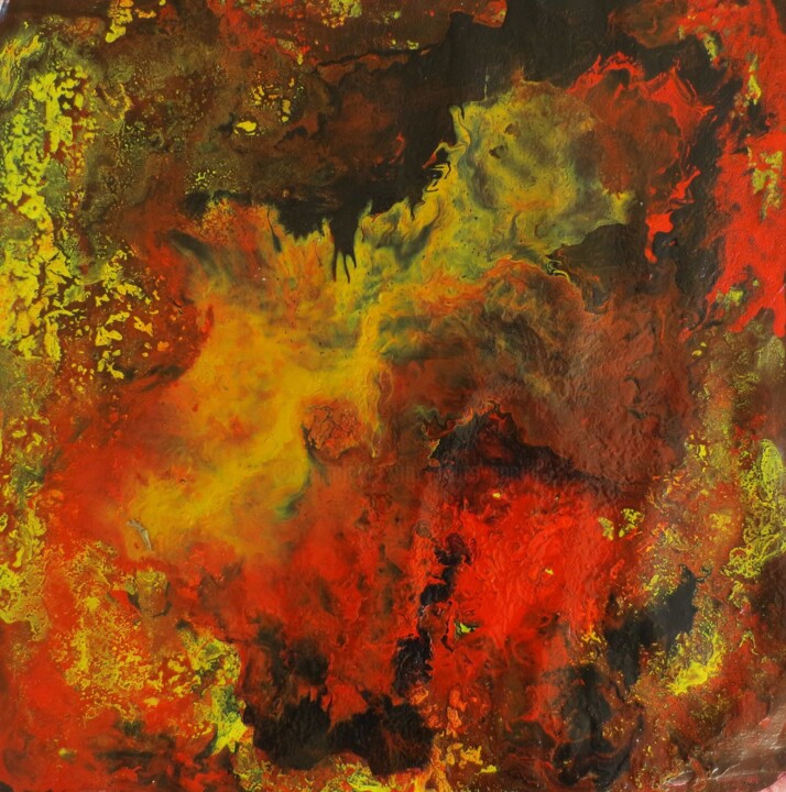 Malerei mit dem Titel "Coeur de la lave" von Nahalah, Original-Kunstwerk, Acryl