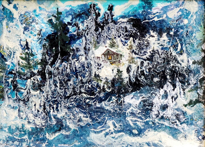 Peinture intitulée "Домик в горах" par Nailia Abdullina, Œuvre d'art originale, Acrylique