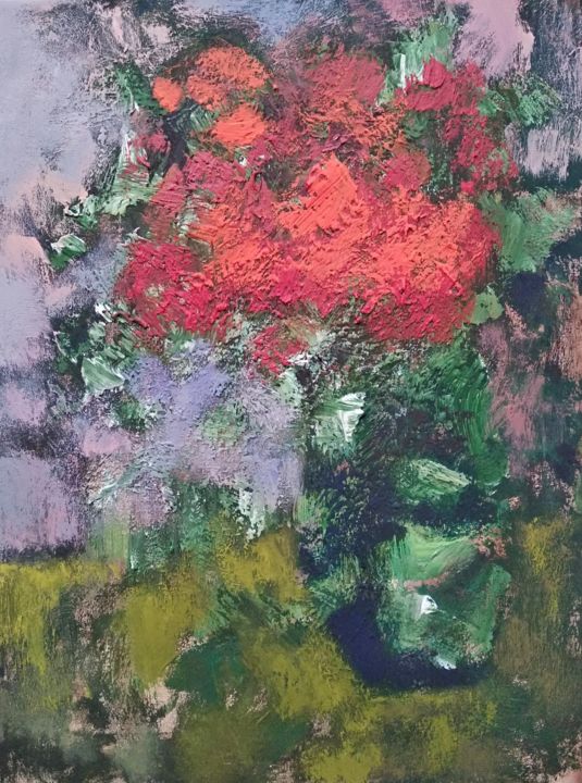 Painting titled "Red bouquet" by Kate Goncharik, Original Artwork, Acrylic