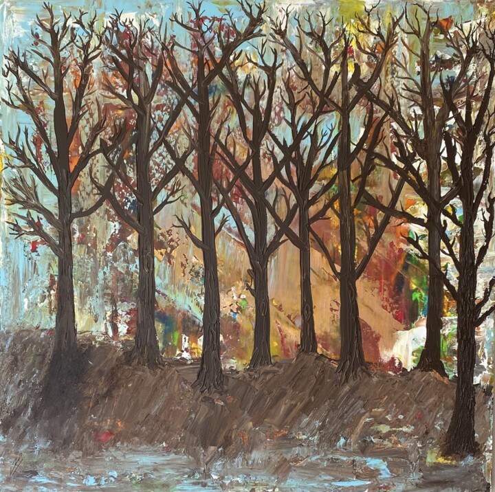 Painting titled "Forêt rayonnante" by Naji Joseph Hallak, Original Artwork, Acrylic