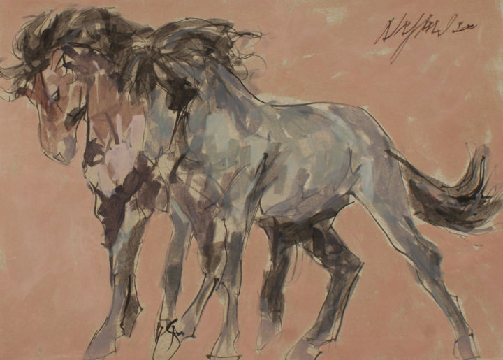 Peinture intitulée "chevaux 1" par Hassan Najim, Œuvre d'art originale, Acrylique