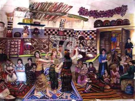 Peinture intitulée "un mariage des kaby…" par Najla, Œuvre d'art originale,