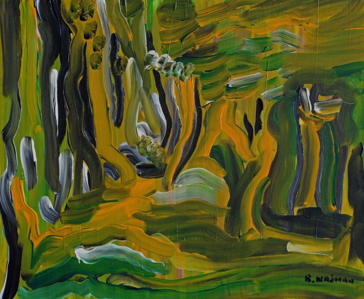 Painting titled "Perdu dans la forêt" by Betty Najman, Original Artwork, Acrylic