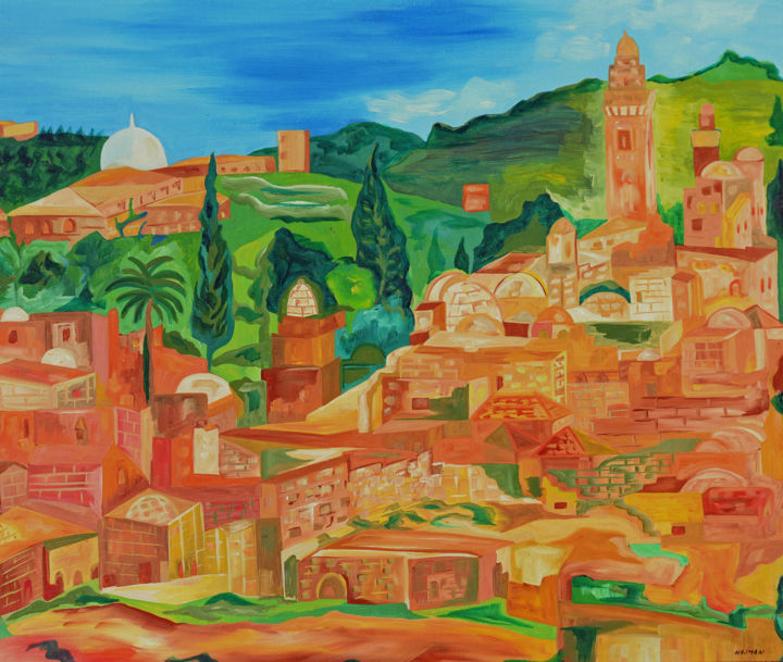 Painting titled "Vue de Haîffa" by Betty Najman, Original Artwork, Oil