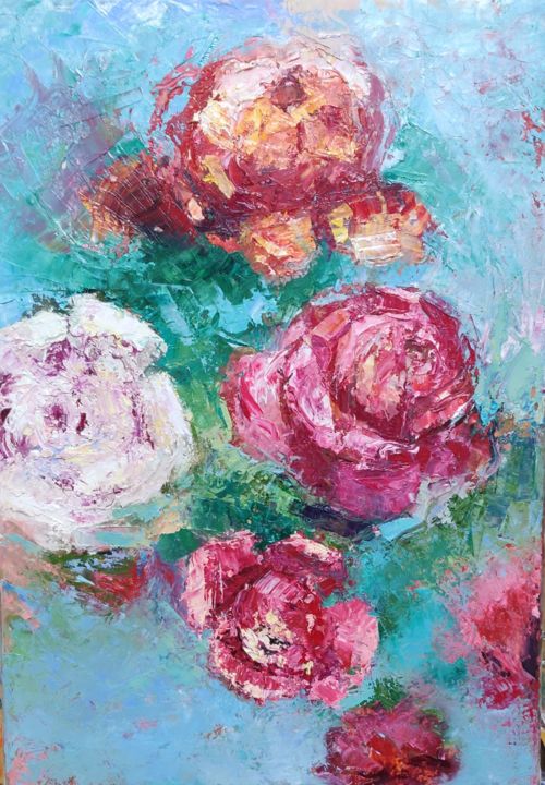 Painting titled "Roses" by Natalya Demyanik, Original Artwork, Oil