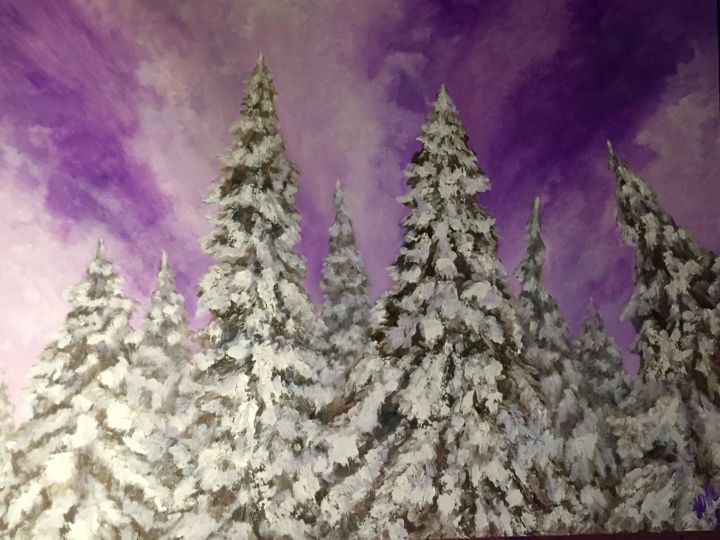 Painting titled "Christmas trees" by Julia Nazar, Original Artwork, Oil