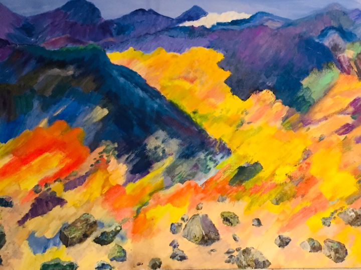 Painting titled "Sun mountain" by Julia Nazar, Original Artwork, Oil