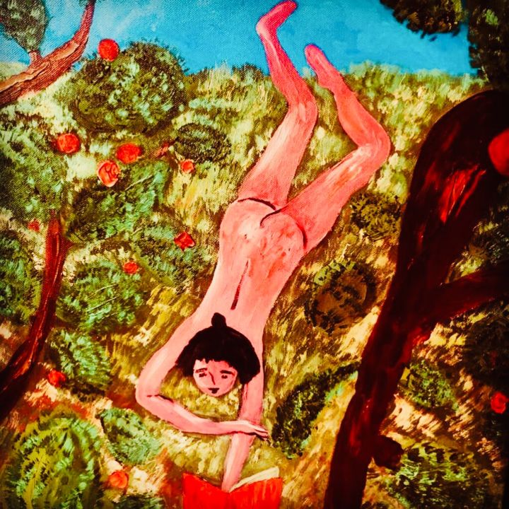 Картина под названием "Sunbathe in cacti" - Julia Nazar, Подлинное произведение искусства, Масло