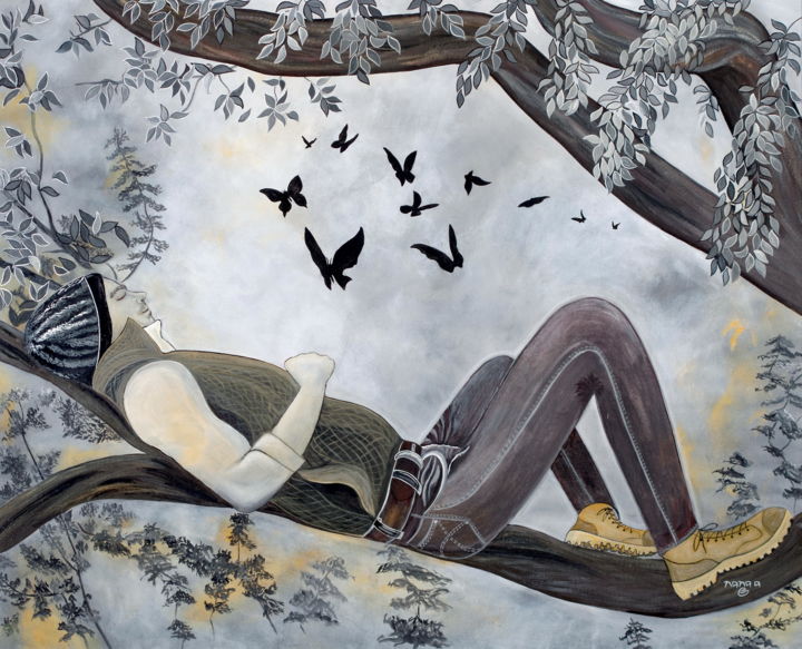 Peinture intitulée "«  Le Rêve éveillé »" par Nana A, Œuvre d'art originale, Acrylique Monté sur Châssis en bois