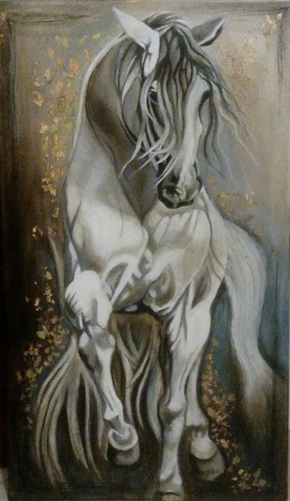 Ζωγραφική με τίτλο "Άσπρο Άλογο" από Αθηνά Γεωργιάδου, Αυθεντικά έργα τέχνης, Ακρυλικό