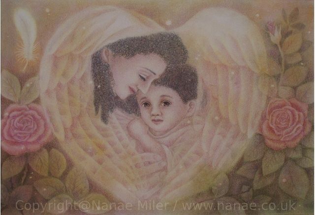 Dessin intitulée "Mother and child" par Nanae Miller, Œuvre d'art originale, Crayon