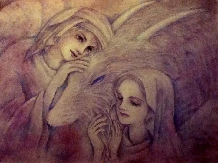Disegno intitolato "Dragon friend" da Nanae Miller, Opera d'arte originale, Matita