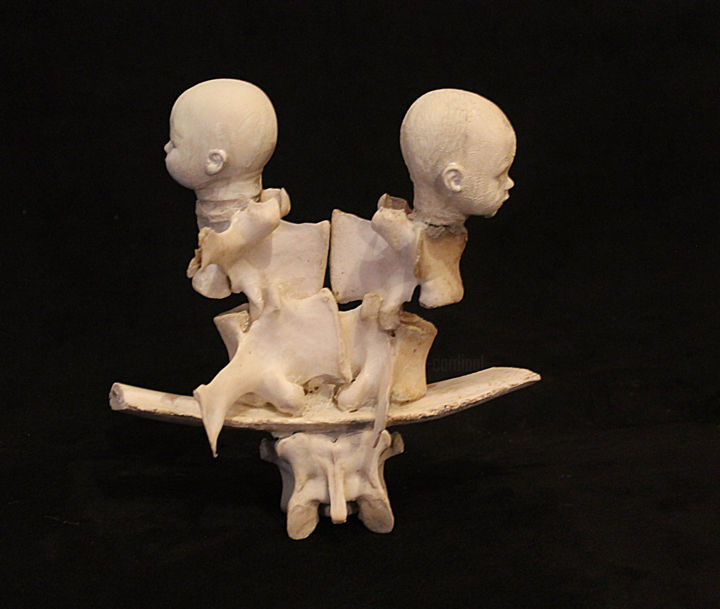 Sculpture titled "Bébés Gémeaux" by Nancy Cardinal, Original Artwork, Mixed Media