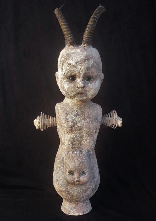 Sculpture intitulée "Dernière créature" par Nancy Cardinal, Œuvre d'art originale, Techniques mixtes