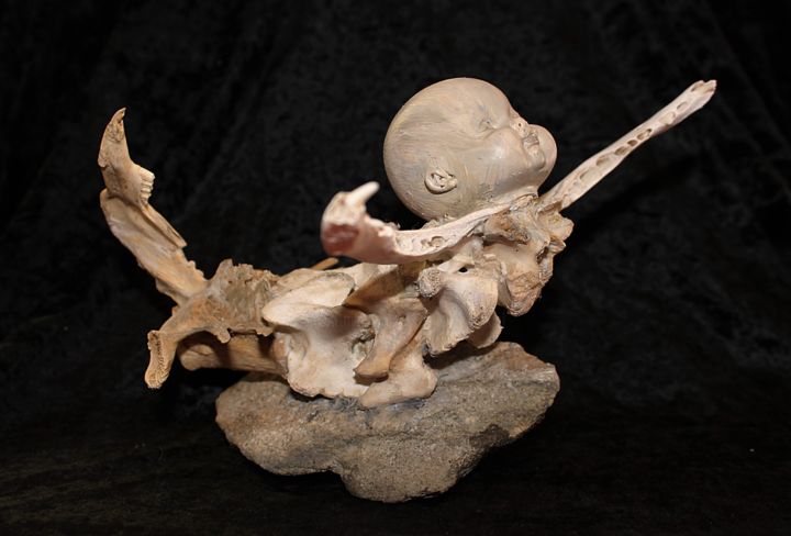 Sculpture titled "Scorpion" by Nancy Cardinal, Original Artwork, Bone