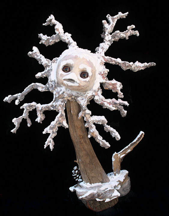 Skulptur mit dem Titel "L'arbre de vie atte…" von Nancy Cardinal, Original-Kunstwerk, Holz
