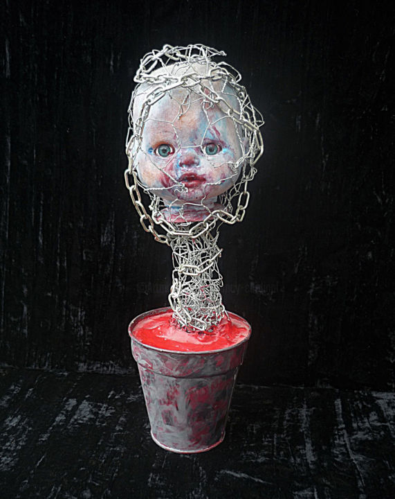 Sculpture titled "Ame emprisonnée" by Nancy Cardinal, Original Artwork, Wire