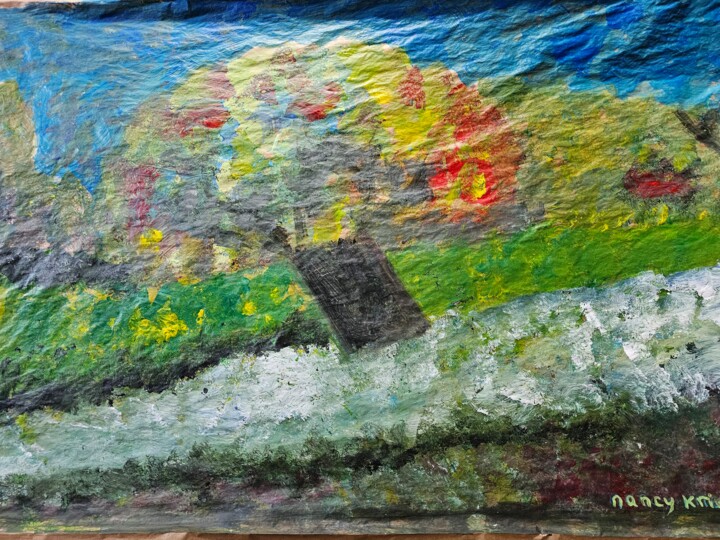 Pintura titulada "Au pied de l'arbre…" por Nancy Krief, Obra de arte original, Acrílico Montado en Cartulina