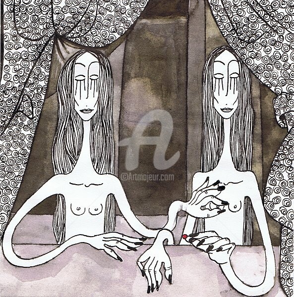 「Gabrielle & sa soeur」というタイトルの絵画 Nancy Van Reethによって, オリジナルのアートワーク