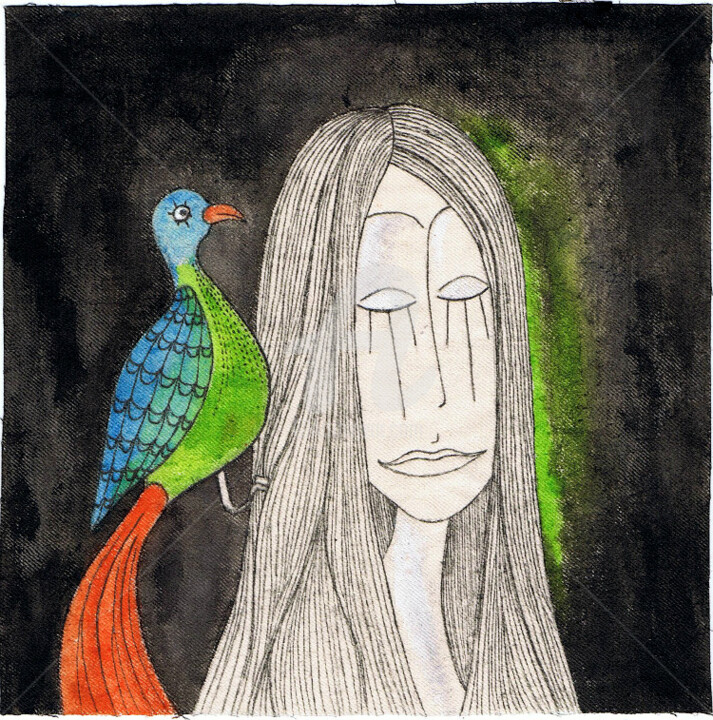 Pintura titulada "Suaire oiseau" por Nancy Van Reeth, Obra de arte original, Otro