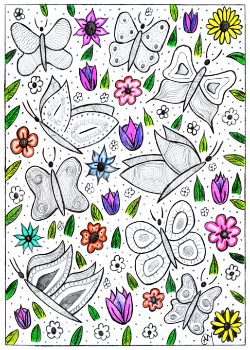 Rysunek zatytułowany „Butterflies Are Lik…” autorstwa Nancy A-Mechrek, Oryginalna praca, Ołówek