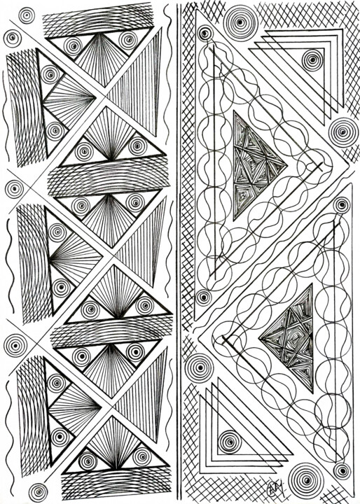Disegno intitolato "Geometric Patterns…" da Nancy A-Mechrek, Opera d'arte originale, Matita