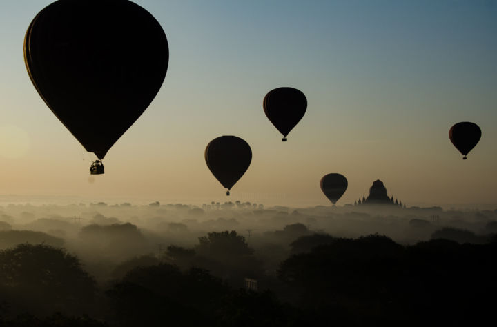 Photography titled "Balloons over Bagan" by Nancy Axelrod, Original Artwork, Digital Photography
