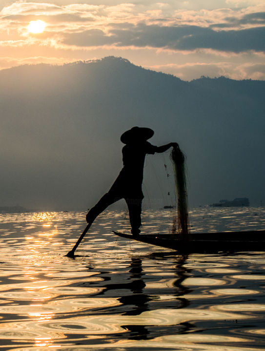 Photography titled "Fisherman at Sunset" by Nancy Axelrod, Original Artwork, Digital Photography